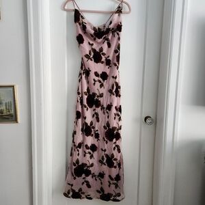 Mesh And Velvet Rose Cowl Neck Dress
